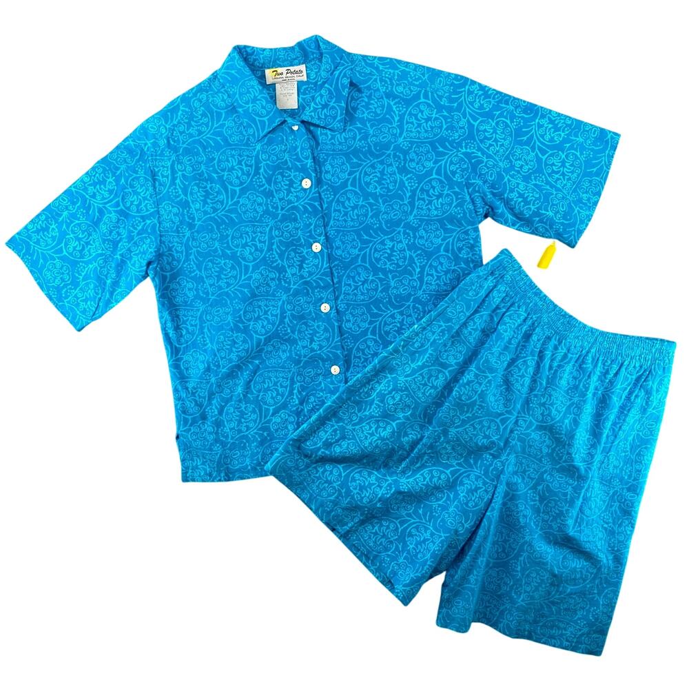 Vtg NOS 80s 90s Two Potato Resortwear Matching Vacation Set All‎ Over Print Blue